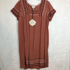 Knox Rose MIDI Embroidered Square Neckline Dress, Rose Gold, Size M